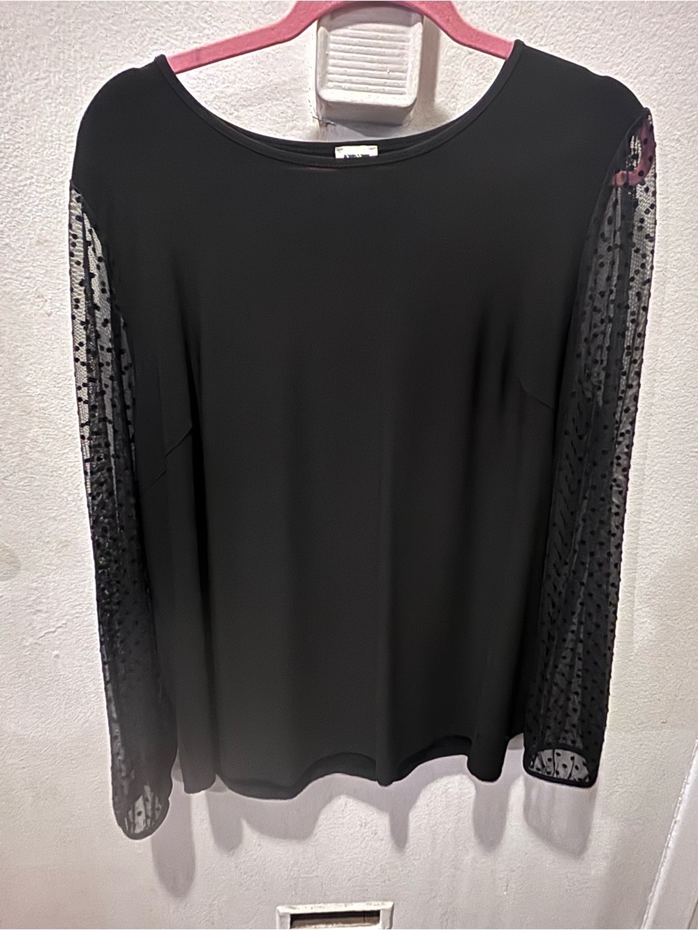 Anne Klein Black Long-Sleeve Top with Sheer Dot Sleeves